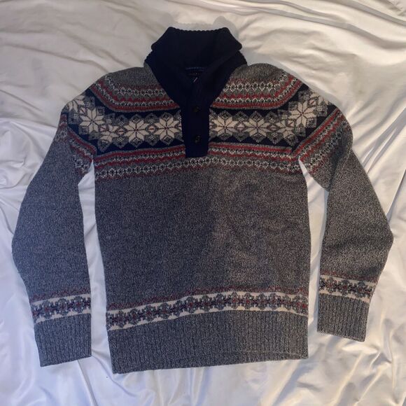 Tommy Hilfiger‎ Navy Red Fair Isle Lambswool 1/4 Sweater Button Men Size Small - Picture 11 of 11